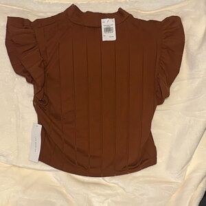 Timing Brown Ruffled Sleeve Blouse